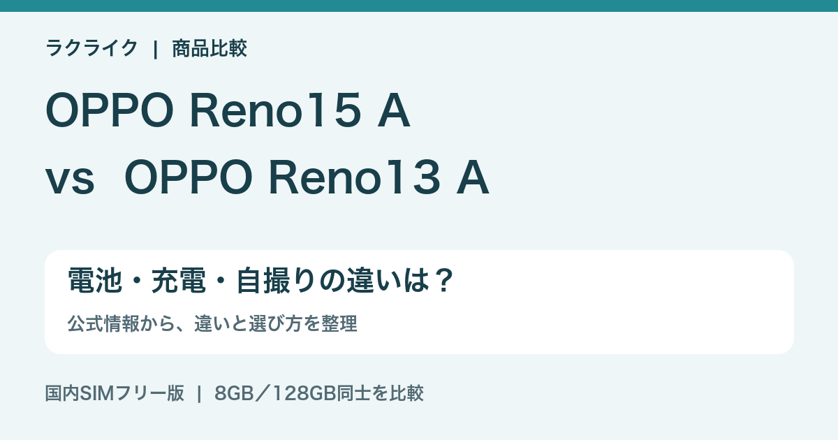 OPPO Reno15 AとReno13 Aの違いを比較