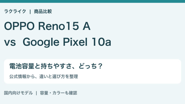 OPPO Reno15 AとGoogle Pixel 10aの比較。電池容量と持ちやすさの違い